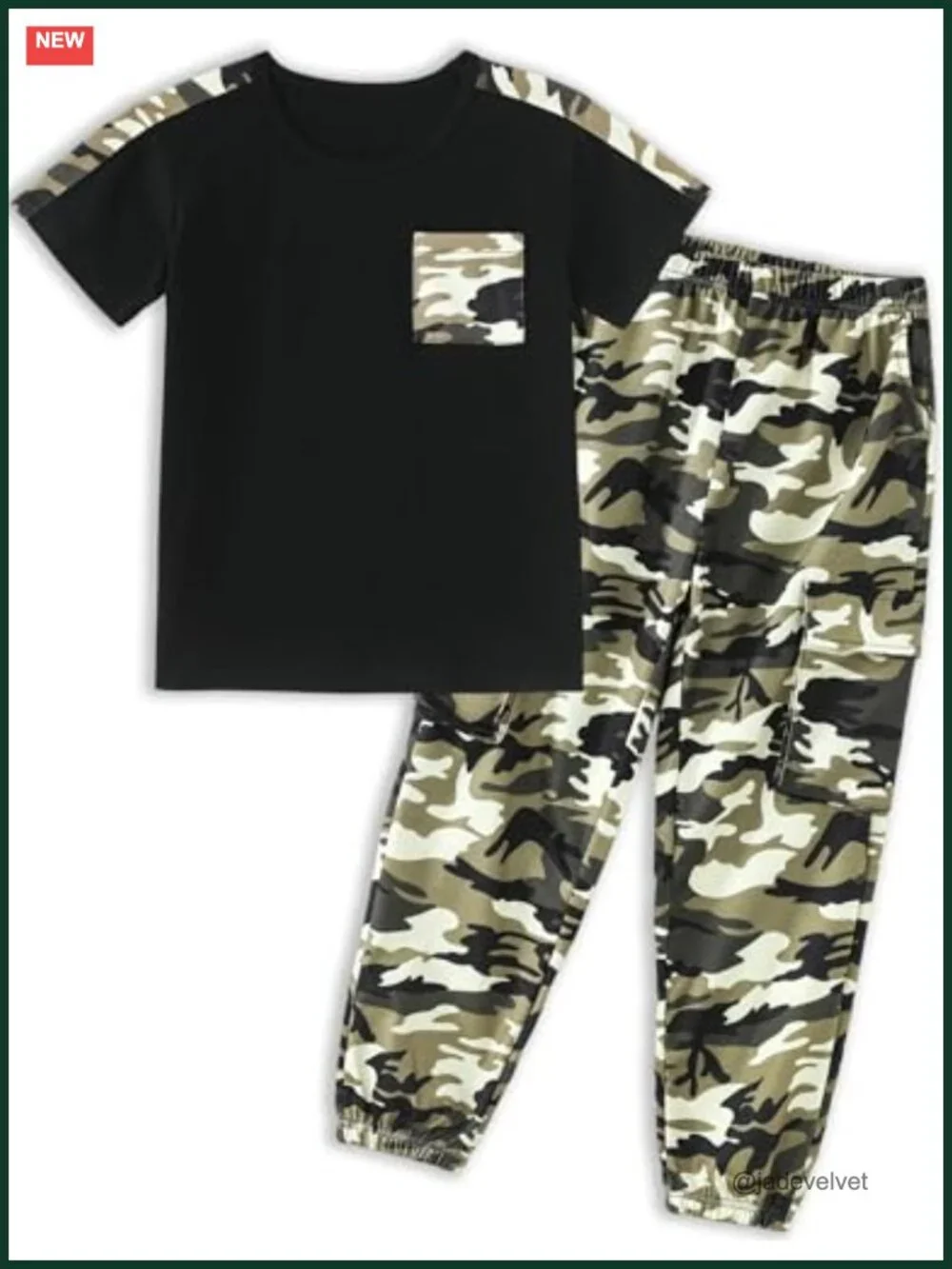 Boys 2PC Outfit Set Short Sleeve Tee Camo Cargo Pants Tracksuit